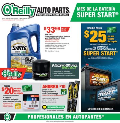 O'Reilly Auto Parts Weekly Ad Flyer Specials September 27 to October 24, 2023