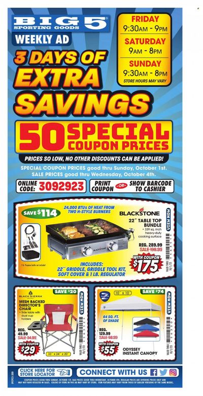 Big 5 (AZ, CA, CO, ID, NM, OR, UT, WA) Weekly Ad Flyer Specials September 29 to October 1, 2023