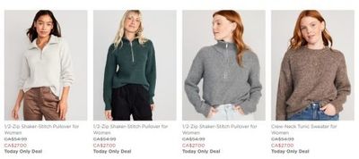 Old Navy Canada: 50% off Sweaters Today Only + 30% off Your Online Purchase