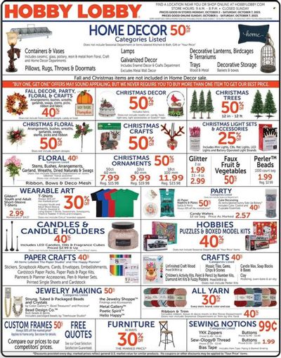 Hobby Lobby Weekly Ad Flyer Specials October 1 to October 7, 2023