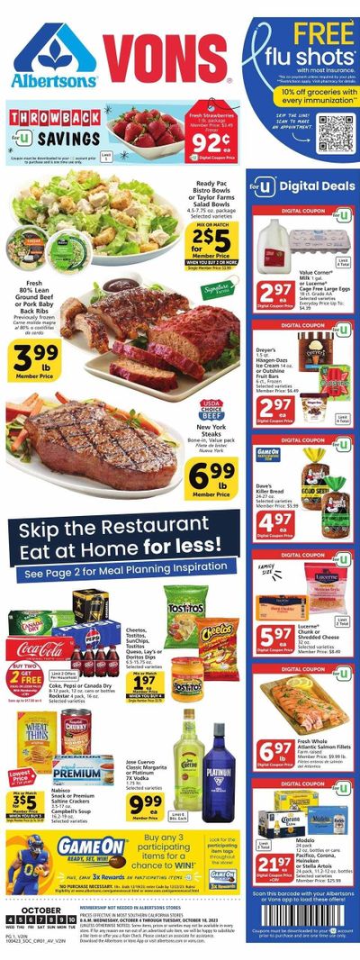 Vons (CA) Weekly Ad Flyer Specials October 4 to October 10, 2023