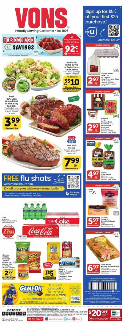 Vons (CA) Weekly Ad Flyer Specials October 4 to October 10, 2023