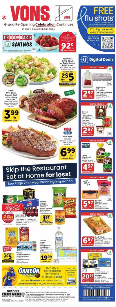 Vons (CA) Weekly Ad Flyer Specials October 4 to October 10, 2023