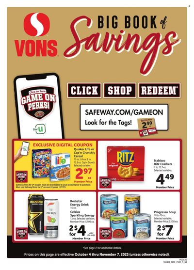 Vons (CA) Weekly Ad Flyer Specials October 4 to November 7, 2023