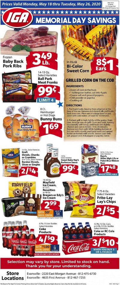 IGA (Indiana) Weekly Ad & Flyer May 18 to 26