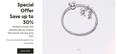 Pandora Canada: Save up to 30% When You Purchase a Disney 100 Bracelet and 2 Disney 100 Charms