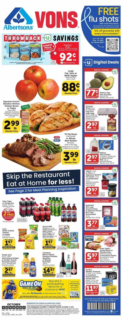Vons (CA) Weekly Ad Flyer Specials October 11 to October 17, 2023