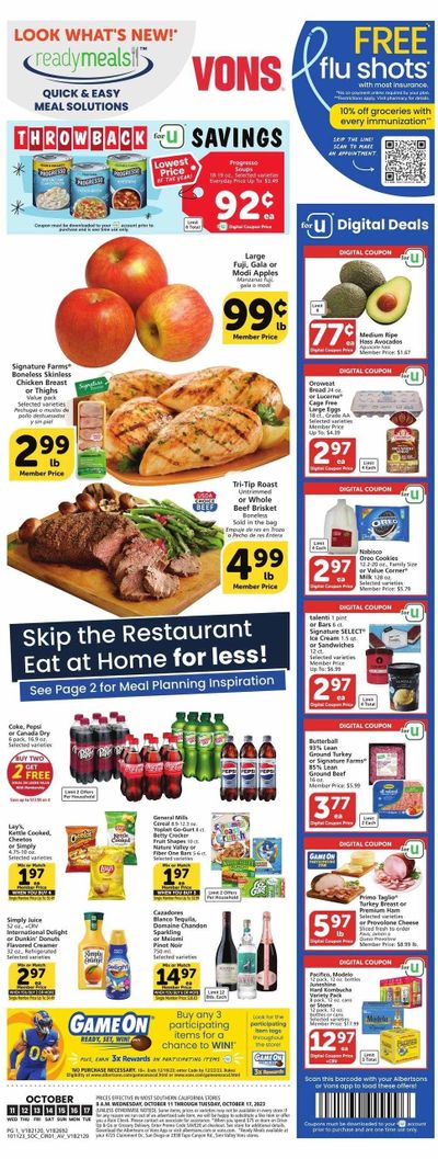 Vons (CA) Weekly Ad Flyer Specials October 11 to October 17, 2023