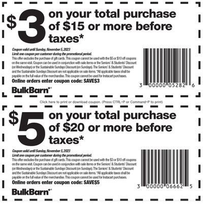 Bulk Barn Canada Coupons and Flyer Deals: Save $3 to $5 Off Your Purchase with Coupons + 25% off Select Items