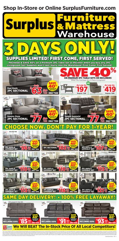 Surplus Furniture & Mattress Warehouse (Moncton,Saint John, Fredericton) Flyer October 23 to 29