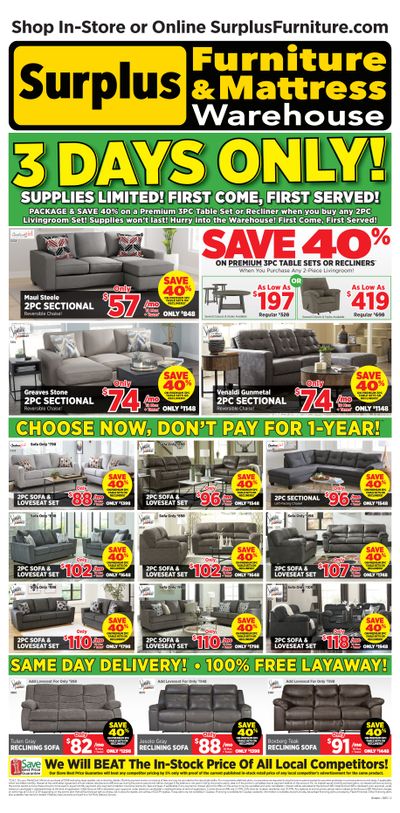 Surplus Furniture & Mattress Warehouse (Belleville, Peterborough, Oshawa) Flyer October 23 to 29
