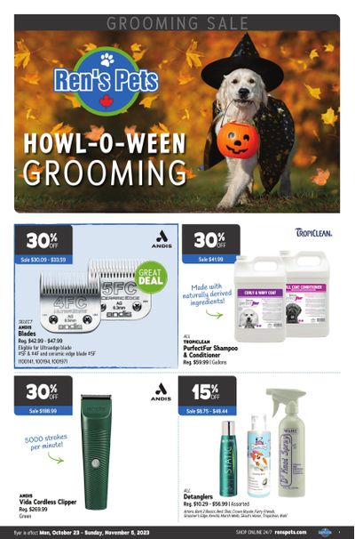 Ren's Pets Howl-O-Ween Grooming Flyer October 23 to November 5