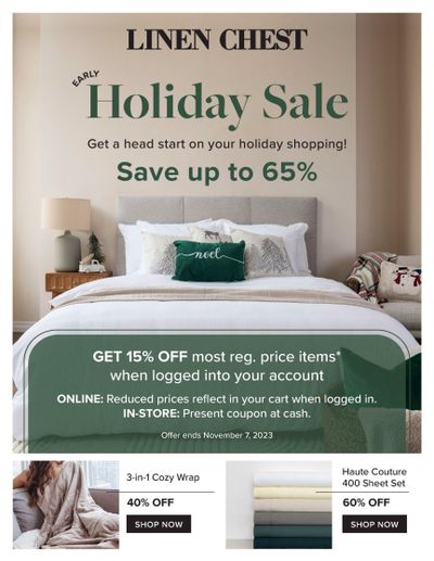 Linen Chest Early Holiday Sale Flyer October 18 to November 7