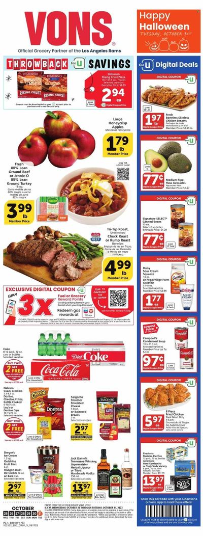 Vons (CA) Weekly Ad Flyer Specials October 25 to October 31, 2023
