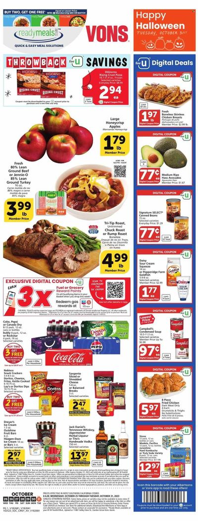Vons (CA) Weekly Ad Flyer Specials October 25 to October 31, 2023