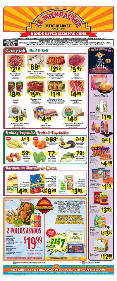 La Michoacana Meat Market (TX) Weekly Ad Flyer Specials October 18 to October 31, 2023