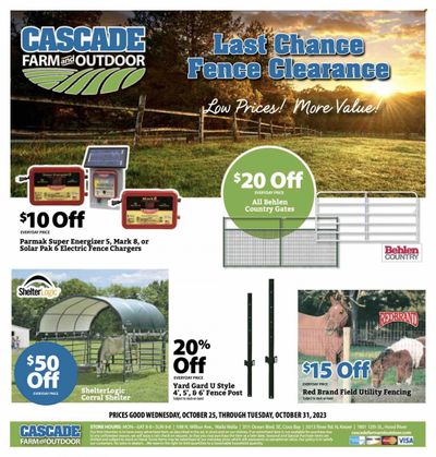 Cascade Farm And Outdoor (OR, WA) Weekly Ad Flyer Specials October 25 to October 31, 2023