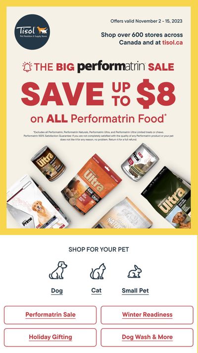 Tisol Pet Nutrition & Supply Stores Flyer November 2 to 15