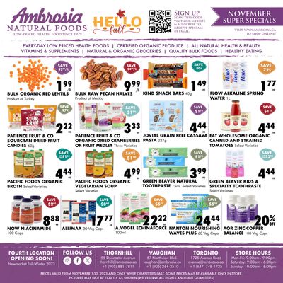 Ambrosia Natural Foods Monthly Flyer November 1 to 30