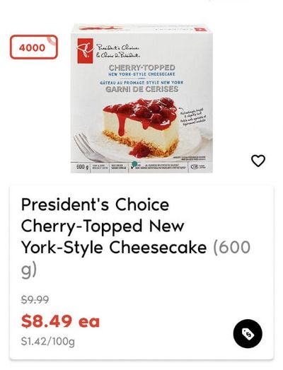 No Frills Ontario: President’s Choice Cheesecake $4.49 After In-App PC Optimum Points Offer