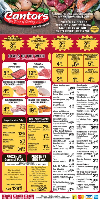 Cantor's Meats Flyer November 9 to 15