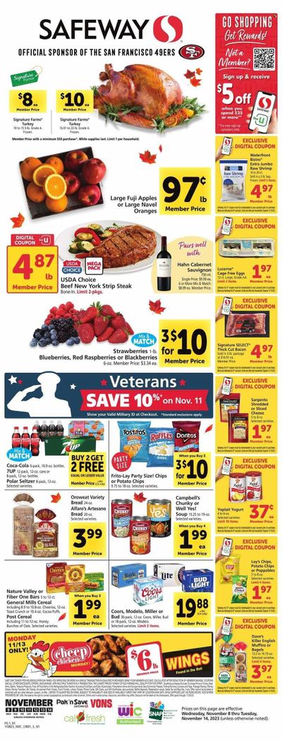 Safeway (CA) Weekly Ad Flyer Specials November 8 to November 14, 2023