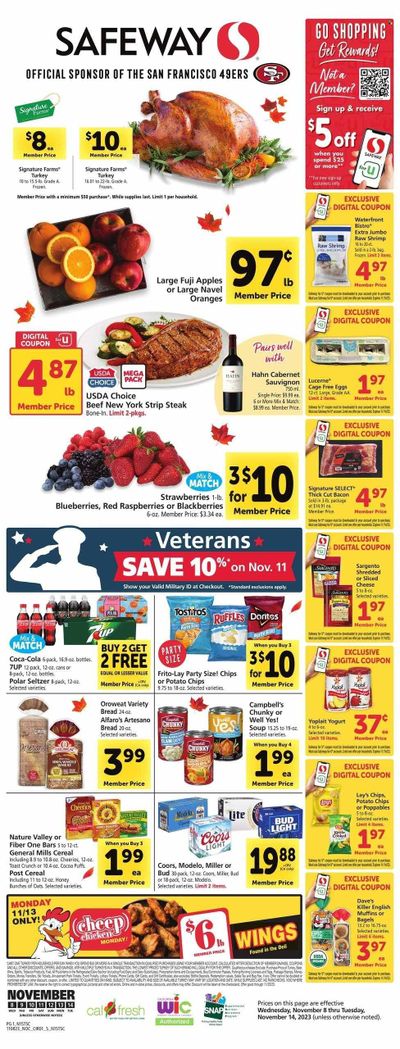 Safeway (CA) Weekly Ad Flyer Specials November 8 to November 14, 2023