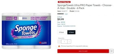 Staples Canada Early Black Friday Deals: SpongeTowels Ultra PRO Paper Towels – Choose-A-Size – Double – 6 Pack $11.99 (Save $8) + More