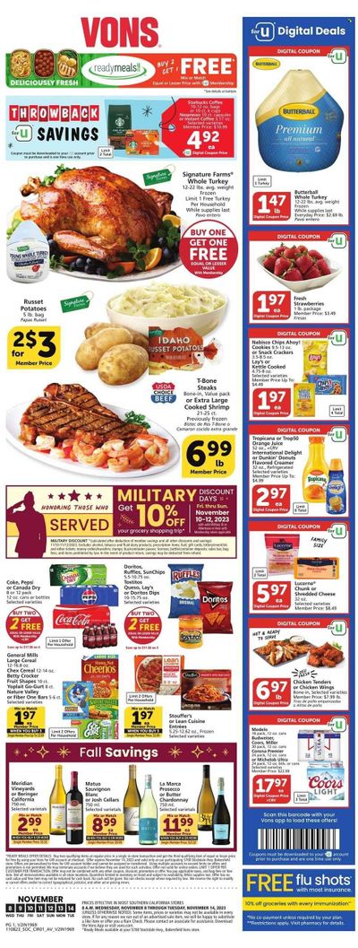 Vons (CA) Weekly Ad Flyer Specials November 8 to November 14, 2023