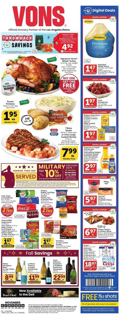 Vons (CA) Weekly Ad Flyer Specials November 8 to November 14, 2023