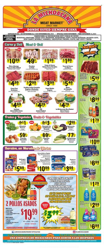 La Michoacana Meat Market (TX) Weekly Ad Flyer Specials November 1 to November 14, 2023