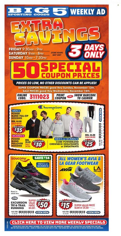 Big 5 (AZ, CA, CO, ID, NM, OR, UT, WA) Weekly Ad Flyer Specials November 10 to November 12, 2023