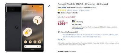 Best Buy Canada Pre-Black Friday Offers: Google Pixel 6a 128GB – Charcoal – Unlocked $299.99 (Save $180)