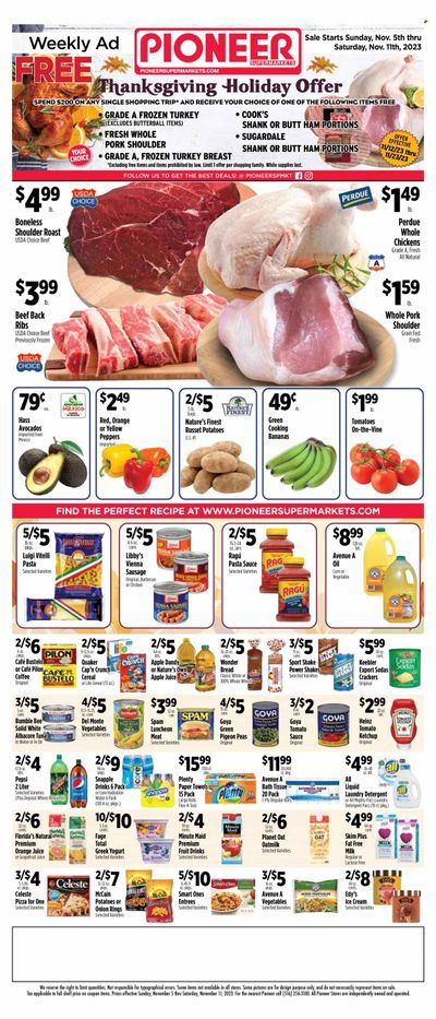 Pioneer Supermarkets (NJ, NY) Weekly Ad Flyer Specials November 5 to November 11, 2023
