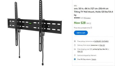 Walmart Canada Pre-Black Friday Offers: onn. 50-86″ Tilting TV Wall Mount $28 (was $98)