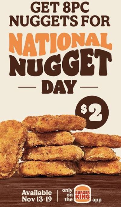 Burger King Canada National Nugget Day: Get an 8-Piece Nuggets for $2 From November 13th – 18th