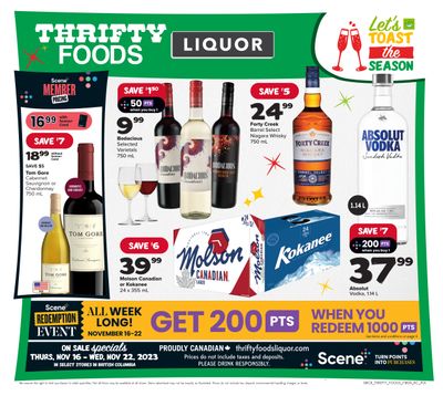 Thrifty Foods Liquor Flyer November 16 to 22