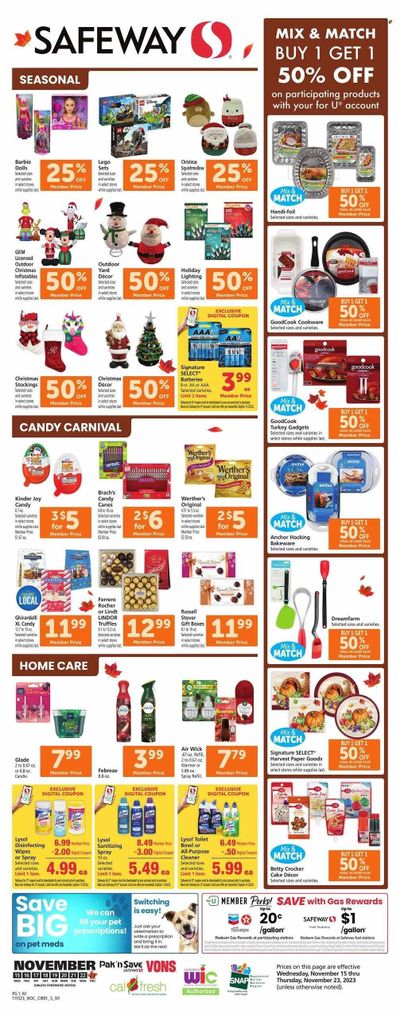 Safeway (CA) Weekly Ad Flyer Specials November 15 to November 23, 2023