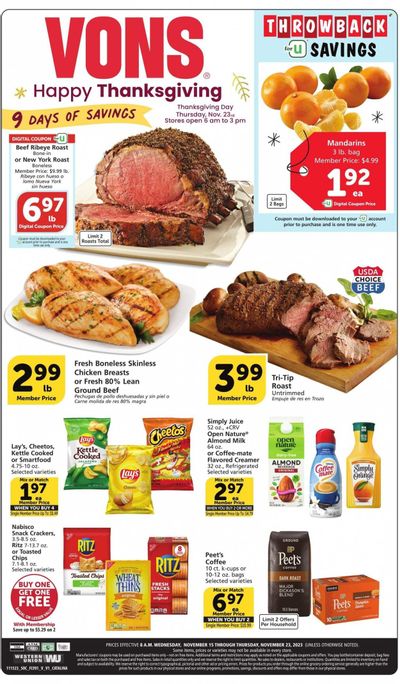 Vons (CA) Weekly Ad Flyer Specials November 15 to November 23, 2023