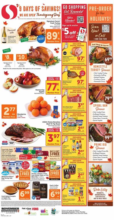 Vons (CA) Weekly Ad Flyer Specials November 15 to November 23, 2023