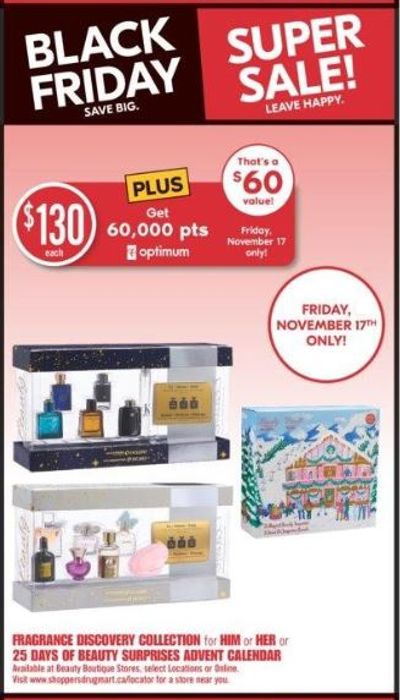 Shoppers Drug Mart Canada Black Friday Super Sale November 17th – 19th: Fragrance Discovery Collection $130 + 60,000 PC Optimum Points November 17th Only + More