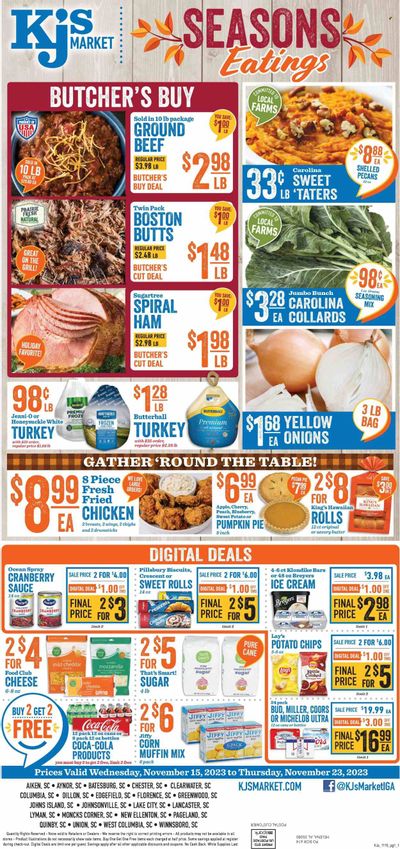 KJ´s Market (GA, SC) Weekly Ad Flyer Specials November 15 to November 23, 2023
