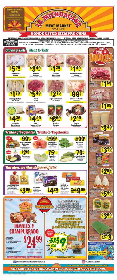 La Michoacana Meat Market (TX) Weekly Ad Flyer Specials November 15 to November 28, 2023