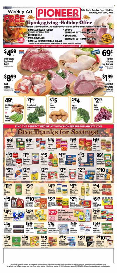 Pioneer Supermarkets (NJ, NY) Weekly Ad Flyer Specials November 19 to November 25, 2023