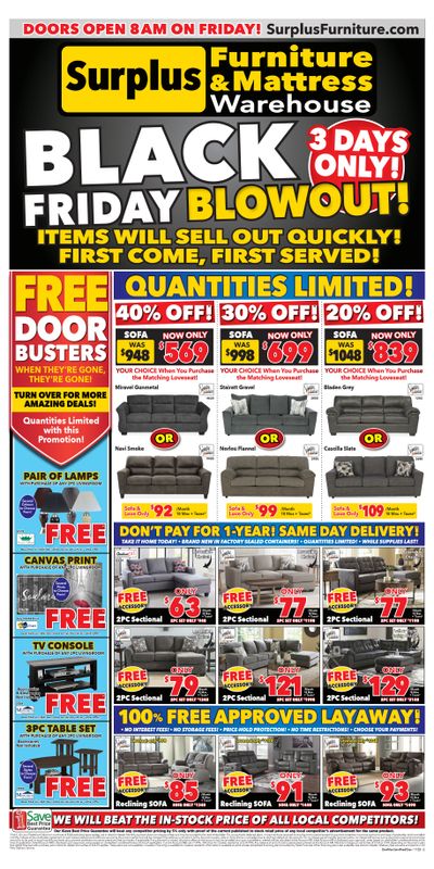Surplus Furniture & Mattress Warehouse (Dartmouth, Charlottetown, Moncton, Saint John, Fredericton) Flyer November 20 to 26