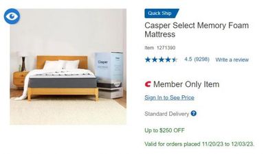 Costco Canada Early Black Friday Offers: Save up to $250 on Casper Select Memory Foam Mattress