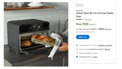 Walmart Canada Early Black Friday Offers: Instant Omni 18L 7-in-1 Air Fryer Toaster Oven $130 (Was $267.32)