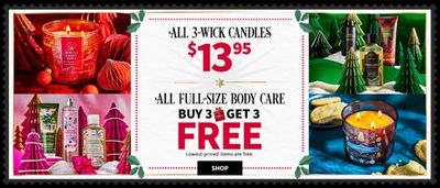 Bath & Body Works Canada Black Friday Deals: All 3-Wick Candles $13.95+ Buy 3 Get 3 Free Full-Size Body Care *Two Day Sale*