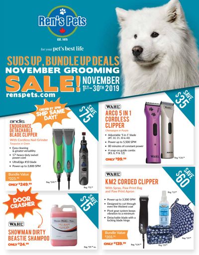 Ren's Pets Depot Monthly Grooming Flyer November 1 to 30