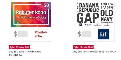 Amazon Canada Cyber Monday Deal: $15 Credit When You Buy a $100 Apple Gift Card, + 20% off Gap and Kobo Gift Cards